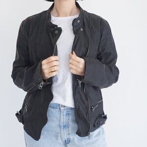 Free People We The Free Rebel Black Faux Leather Zip Moto Biker Jacket Xl